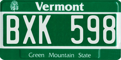 VT license plate BXK598