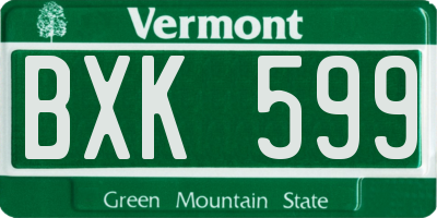 VT license plate BXK599