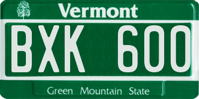 VT license plate BXK600