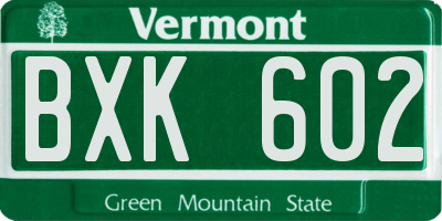 VT license plate BXK602