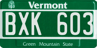 VT license plate BXK603