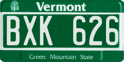 VT license plate BXK626