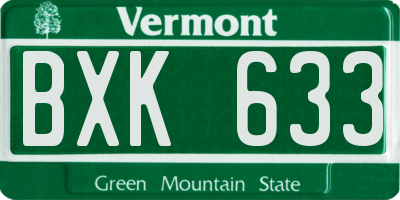 VT license plate BXK633