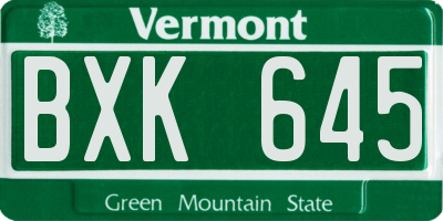 VT license plate BXK645