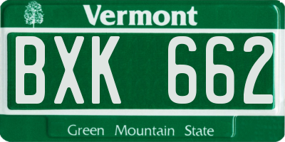 VT license plate BXK662