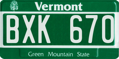 VT license plate BXK670