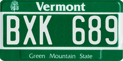 VT license plate BXK689