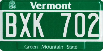 VT license plate BXK702