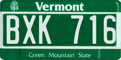 VT license plate BXK716