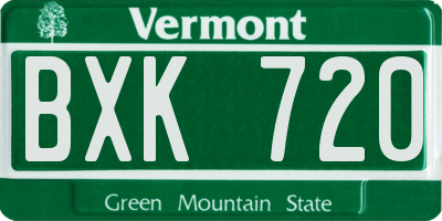 VT license plate BXK720