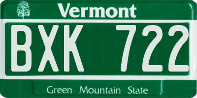 VT license plate BXK722
