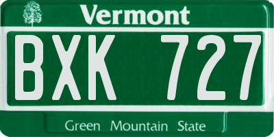 VT license plate BXK727