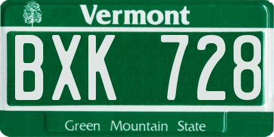 VT license plate BXK728