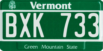 VT license plate BXK733