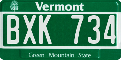 VT license plate BXK734
