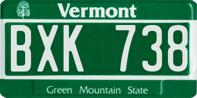 VT license plate BXK738