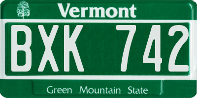 VT license plate BXK742