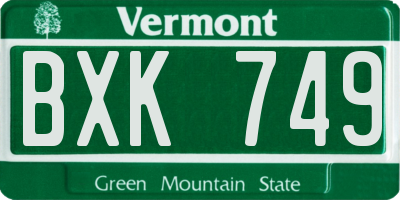 VT license plate BXK749