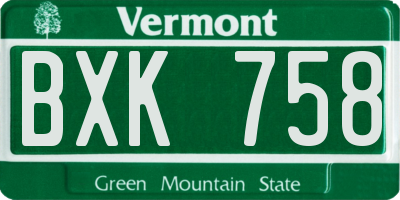 VT license plate BXK758
