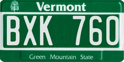 VT license plate BXK760
