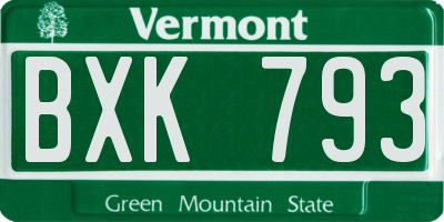 VT license plate BXK793