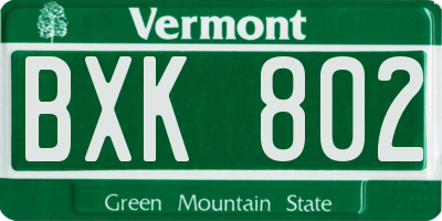 VT license plate BXK802