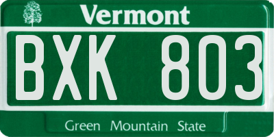 VT license plate BXK803