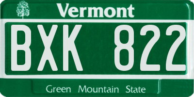 VT license plate BXK822