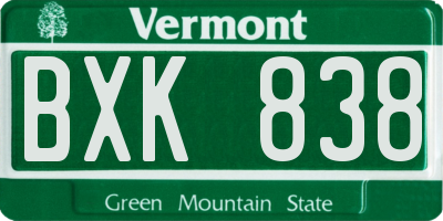 VT license plate BXK838