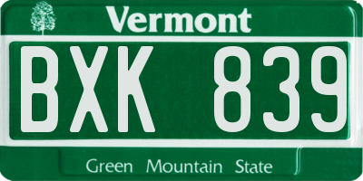VT license plate BXK839