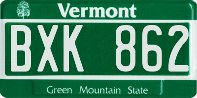 VT license plate BXK862