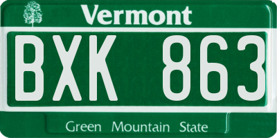 VT license plate BXK863