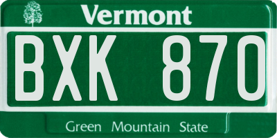 VT license plate BXK870