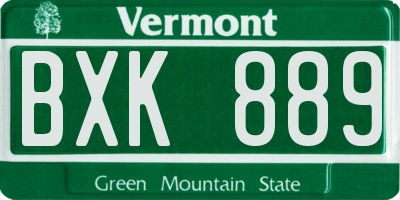 VT license plate BXK889