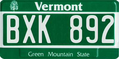 VT license plate BXK892