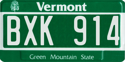 VT license plate BXK914