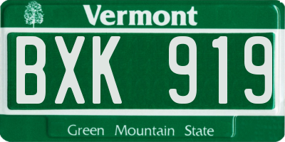 VT license plate BXK919