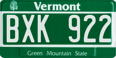 VT license plate BXK922