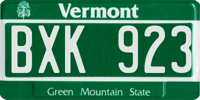 VT license plate BXK923
