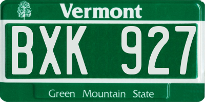 VT license plate BXK927