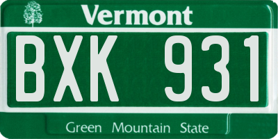 VT license plate BXK931