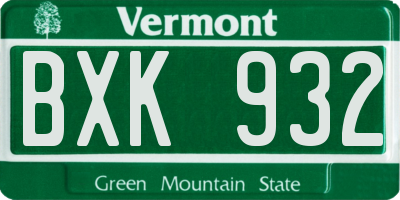 VT license plate BXK932