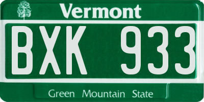 VT license plate BXK933