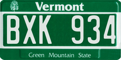 VT license plate BXK934