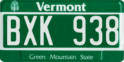 VT license plate BXK938