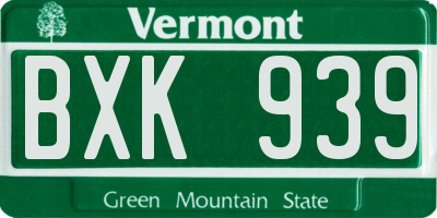 VT license plate BXK939