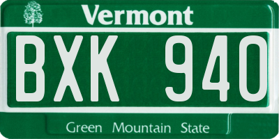 VT license plate BXK940