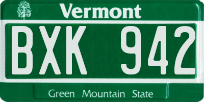 VT license plate BXK942