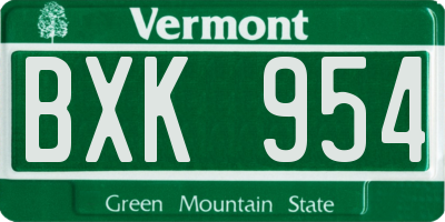 VT license plate BXK954