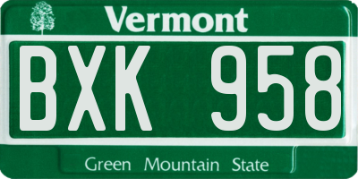 VT license plate BXK958